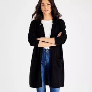 NEW Charter Club Women's 100% Cashmere Open-Front Hoodie size medium black